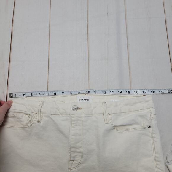 Frame Le crop mini boot high rise raw chewed hem cream bone white jeans - Picture 9 of 11